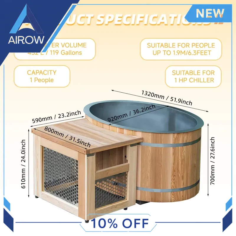 for Wood Cold Plunge Tub 1HP C - Spa Wellness Gym review and price